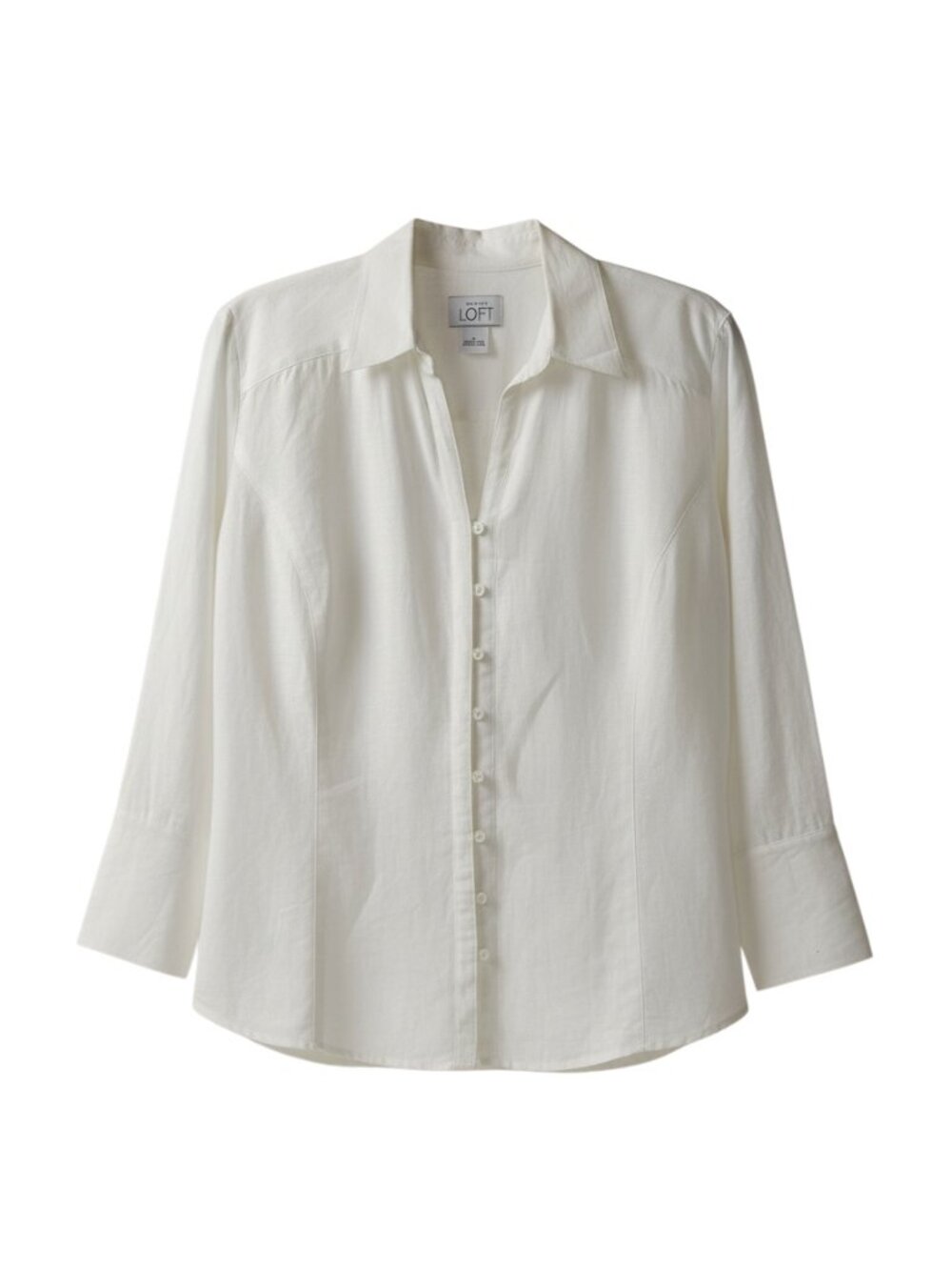 Ann Taylor Linen Button Front Shirt Blouse Top White L